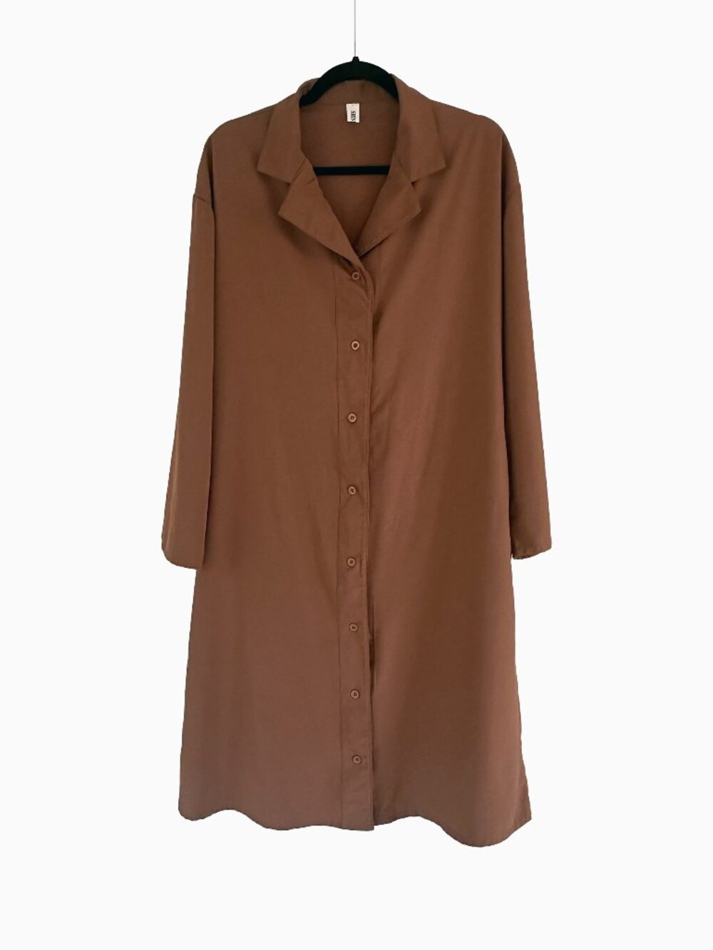 Shishang Chocolate Brown Button Down Shirt Dress S 90s Minimalist Midi Pockets
